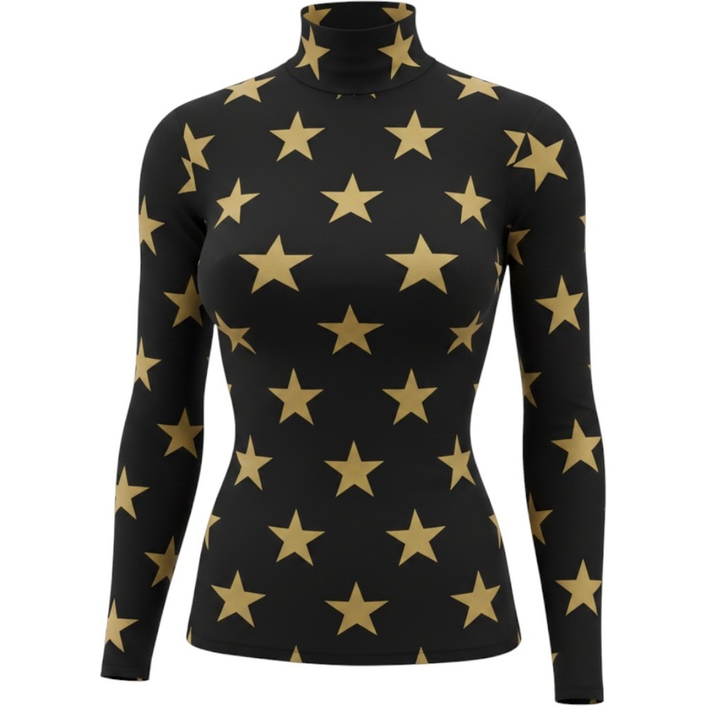 Goldbergh Luxury Sports Womens Gold Star Print Quarter Zip Ski Base Layer XS New - Picture 2 of 7